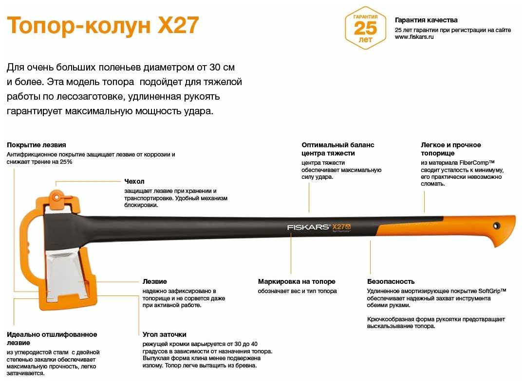 И снова здравствуйте У меня есть для вас новый интересный топ-10, посвящённый топорам-колунам FISKARS X17 Длина ручки: 60 смВес: 1,5 кгМатериал ручки: стеклопластикОбрезиненная ручкаАнтифрикционное покрытиеЧехол FISKARS X17 — не самый дешёвый топор-колун,